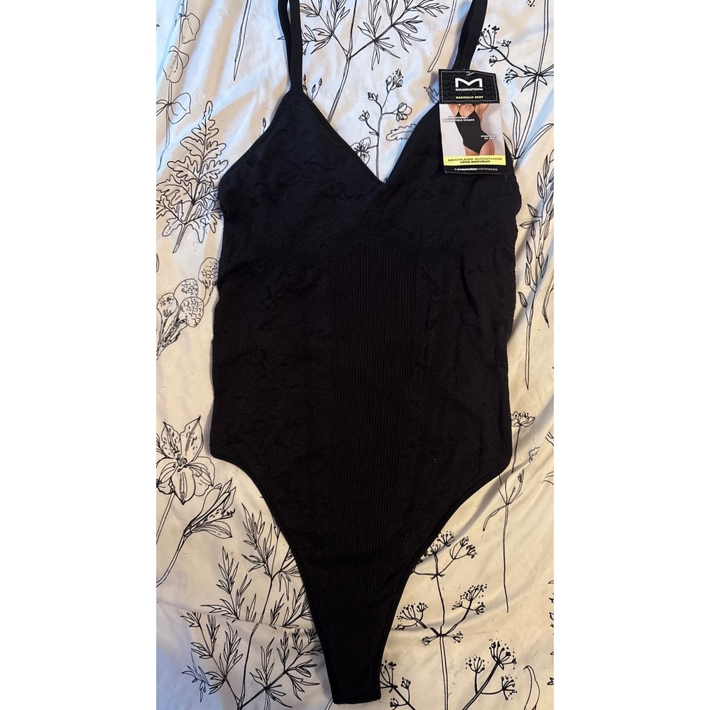 NEW Maidenform Black Seamless Smoothing‎ Lace Shapewear Bodysuit, XL
